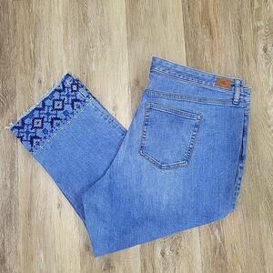 Ralph Lauren LAUREN High Rise Straight Crop Embroidered Hem Jeans Size 20W